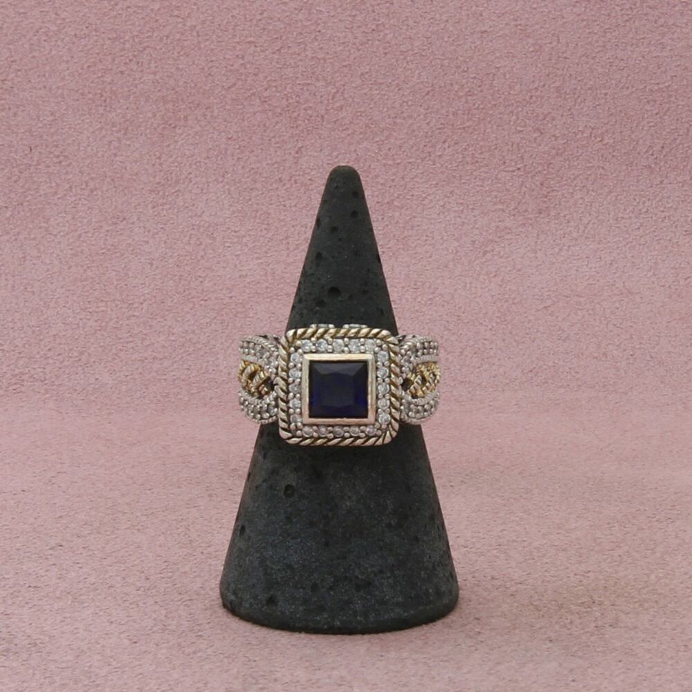sterling silver princess-cut blue sapphire and cz ring size 5.75